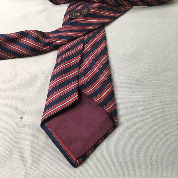 Vintage Valentino Cravatte Mens Tie Necktie Red Black Stripe Classic Pointed - Picture 5 of 7